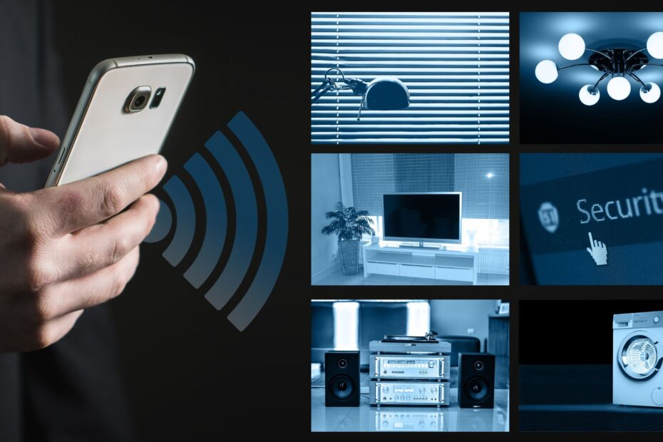 a mobile phone controlling lights security cameras and appliances in a home