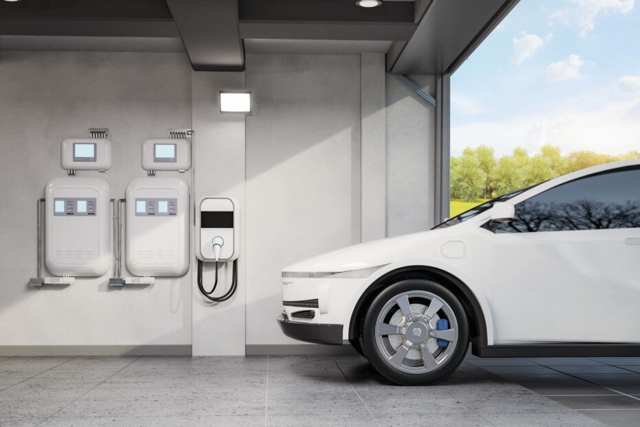 ev charger in a garage at home